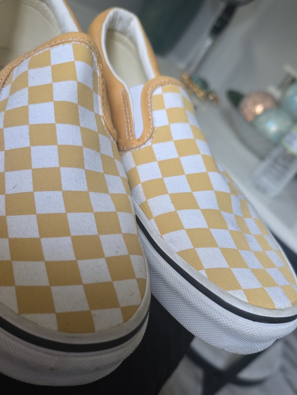 Vans Yellow and White Checkerboard Slip-On Sneakers - Picture 3 of 16
